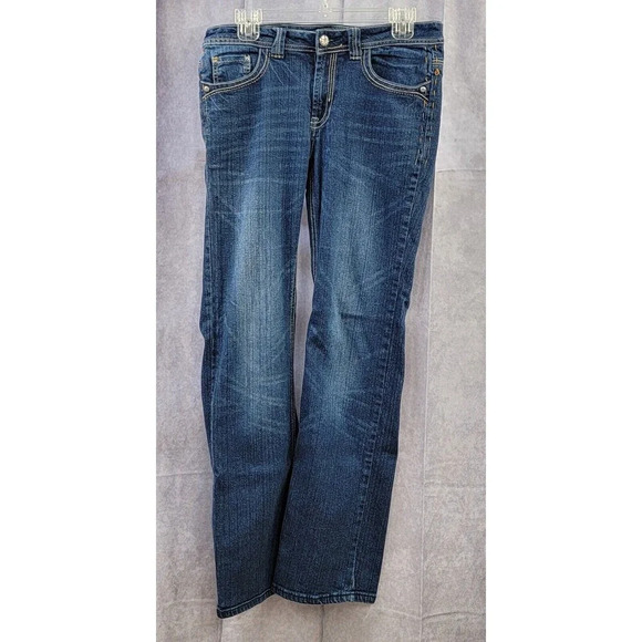 Reba Straight Leg Embellish Jeans Rhinestone Embroidered Dark Wash Size 6 - Picture 1 of 8